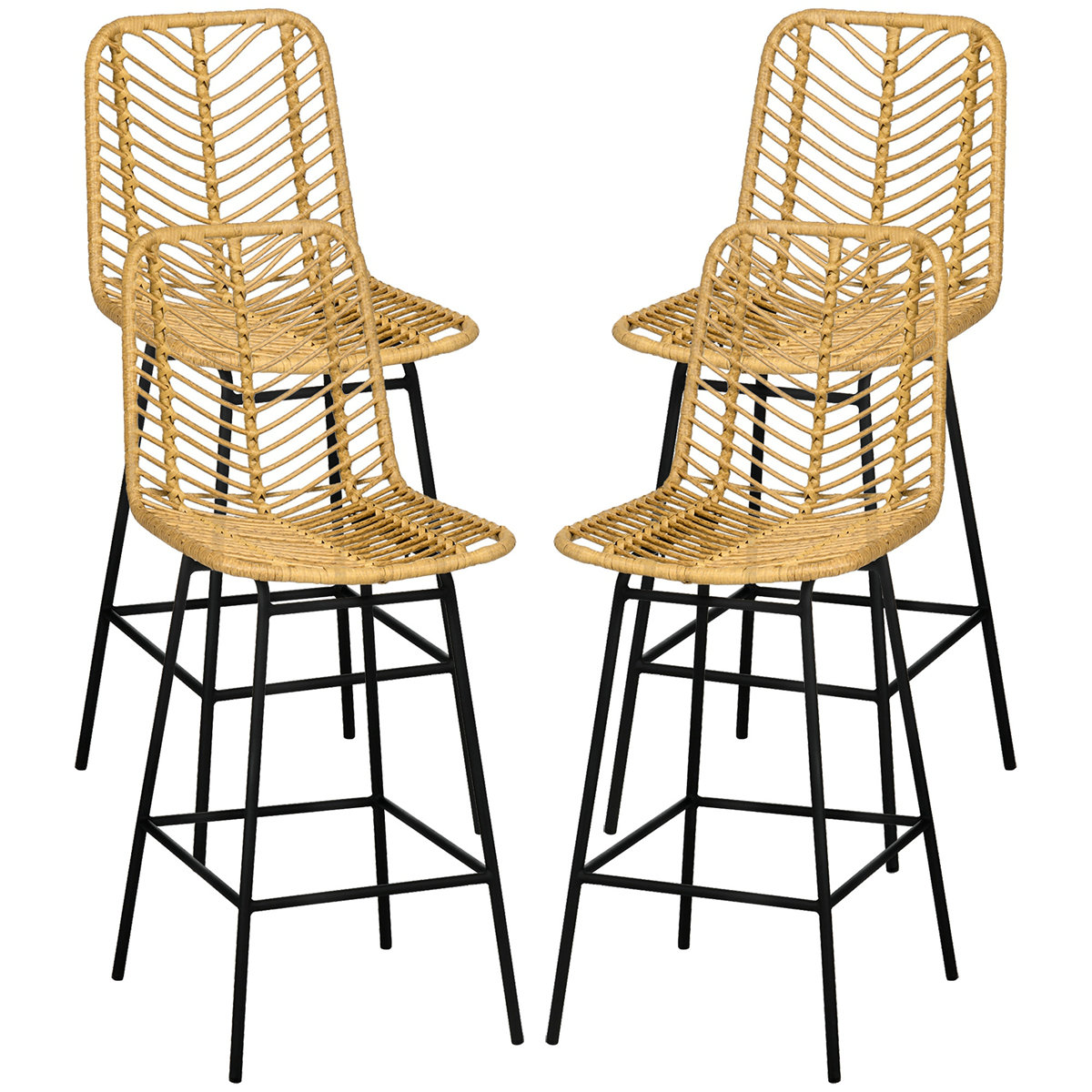 Bayou Breeze Rattan Bar Stools Set Of 4, 26" Counter Height Barstools, Boho Kitchen Island ...
